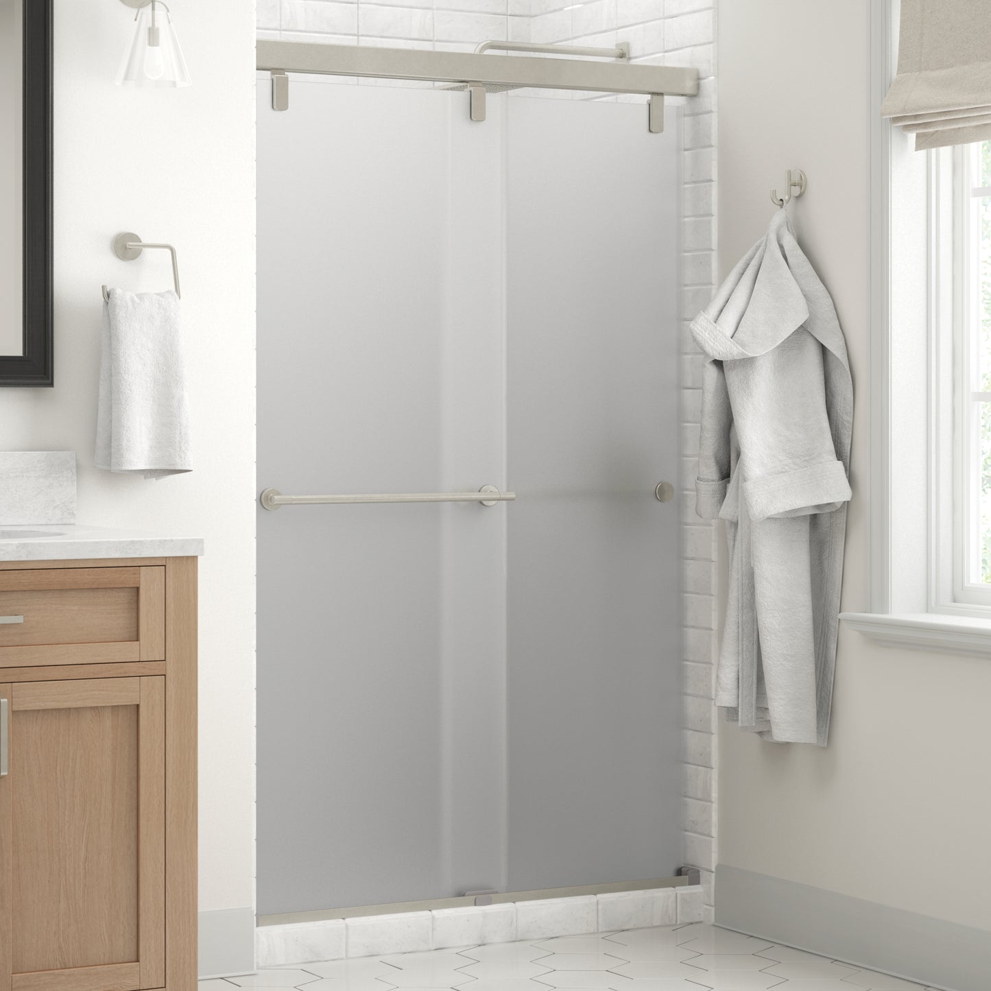 48" Shower / Frosted / Delta Brushed Nickel