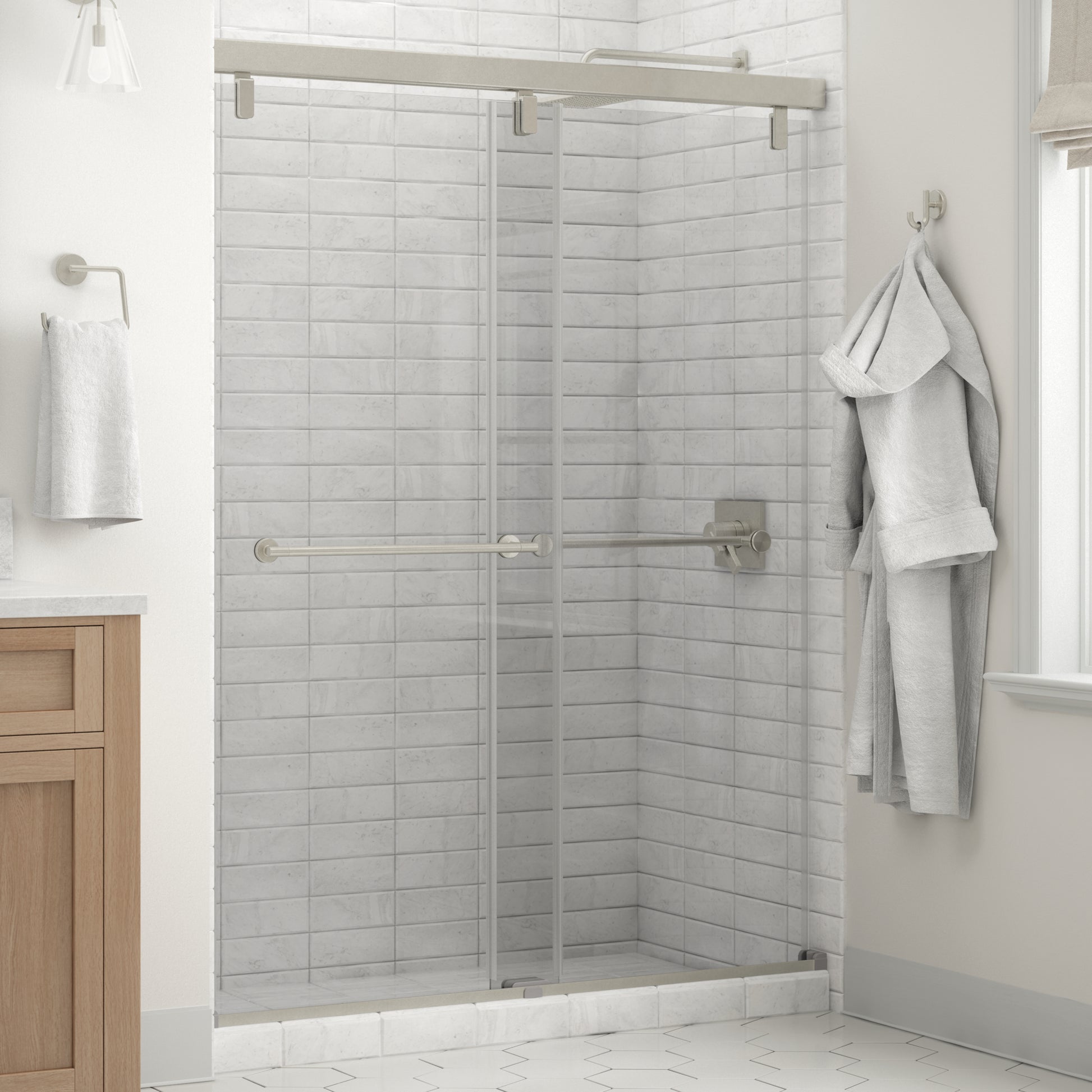 60" Shower / Clear / Delta Brushed Nickel