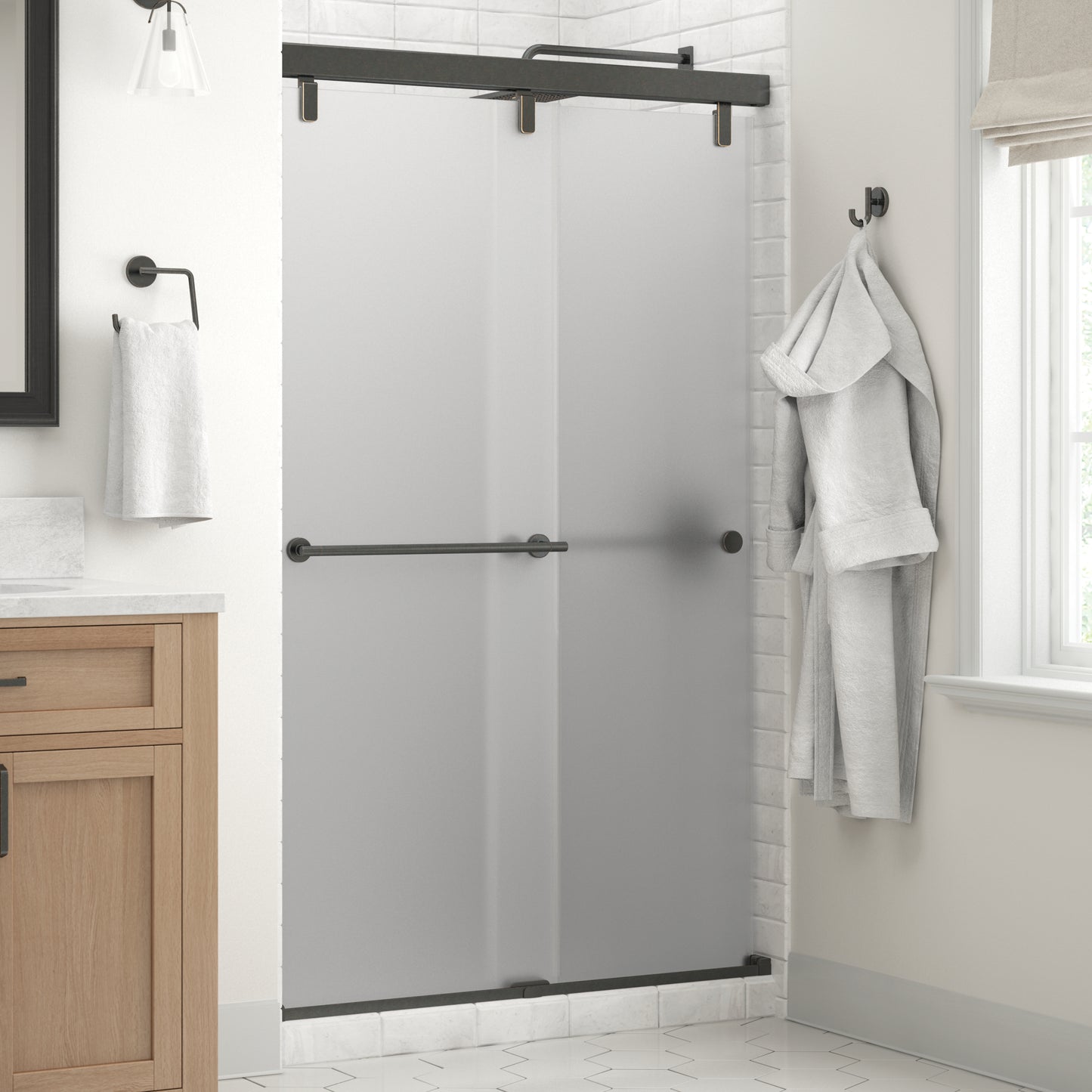 48" Shower / Frosted / Delta Oil Rubbed Bronze