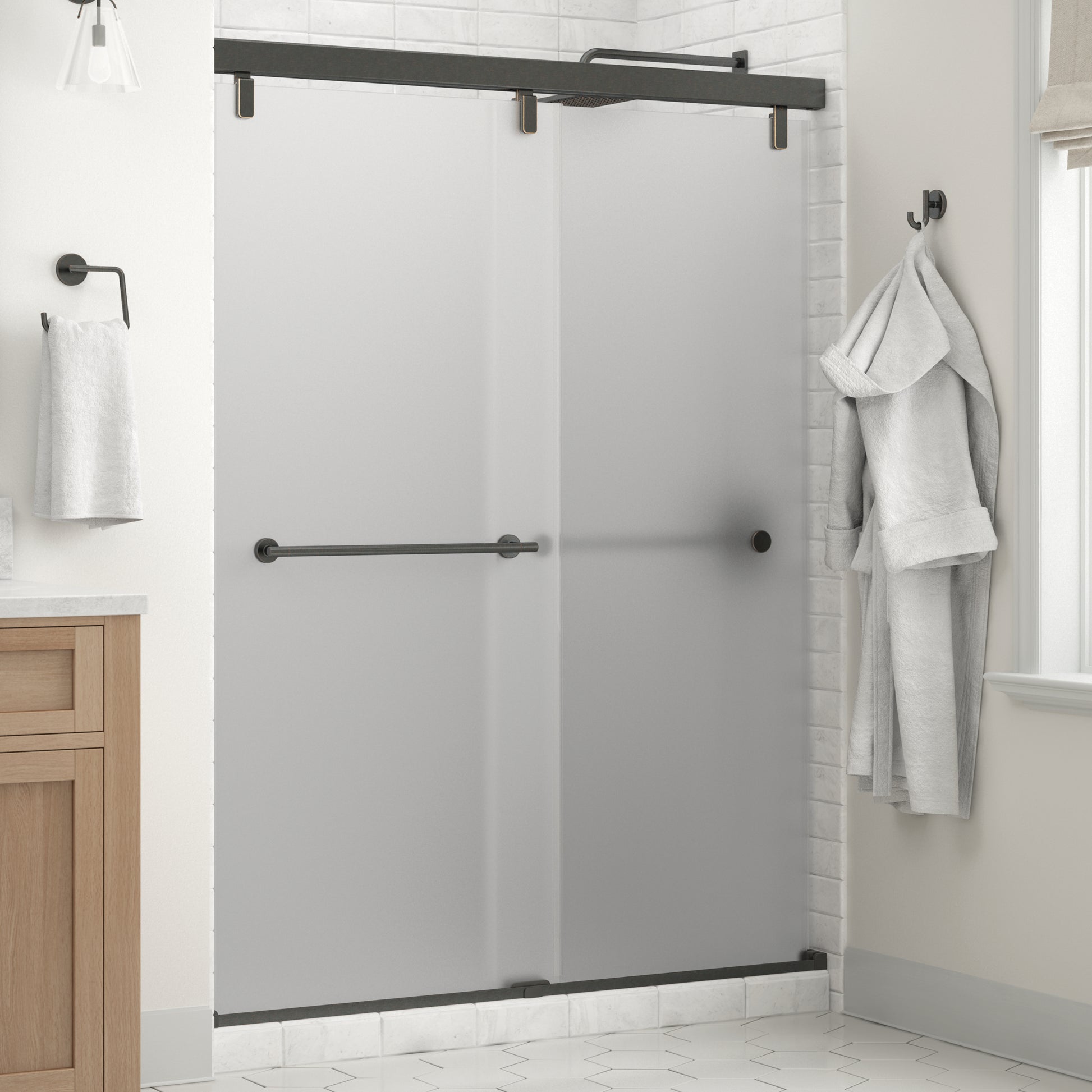 60" Shower / Frosted / Delta Oil Rubbed Bronze