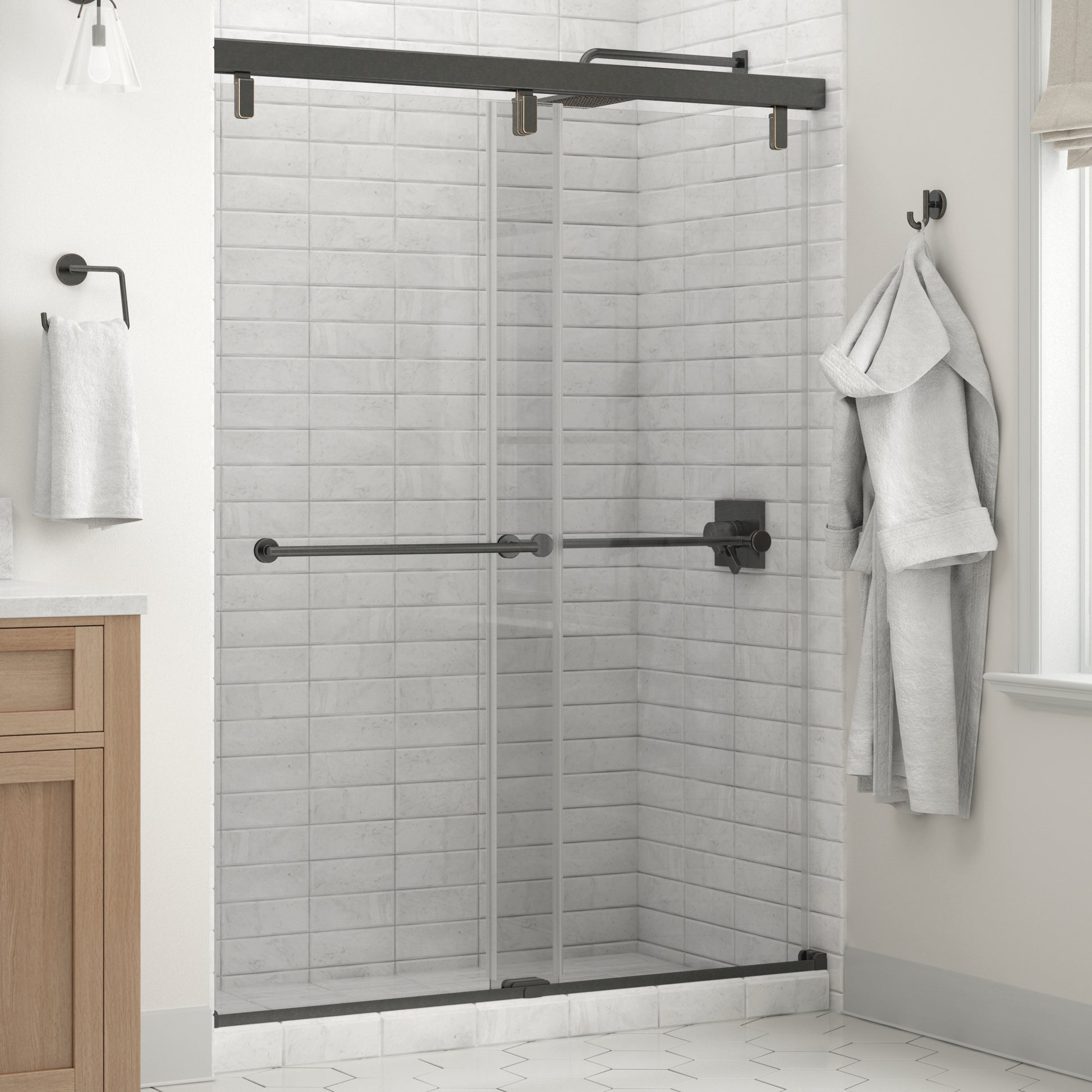 60" Shower / Clear / Delta Oil Rubbed Bronze