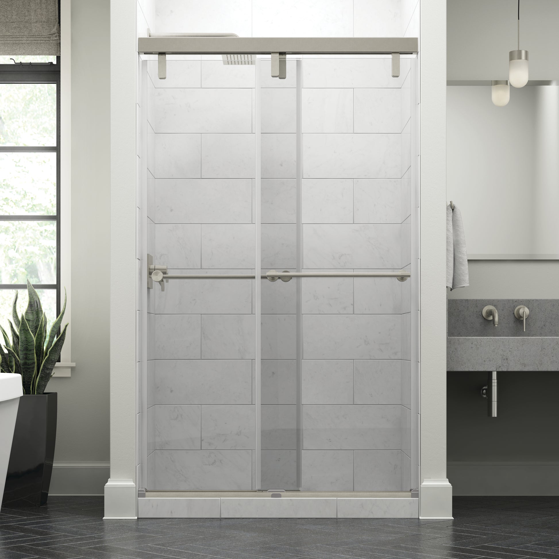 48" Shower / Clear / Delta Brushed Nickel