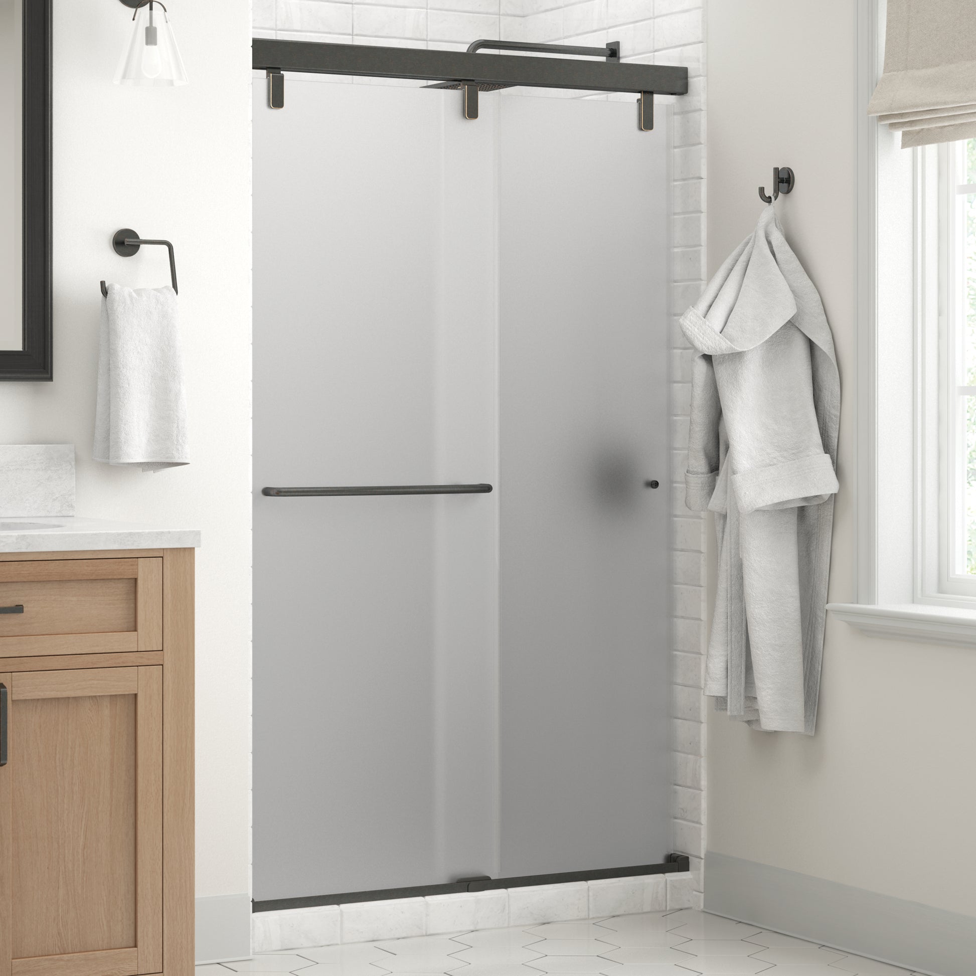 48" Shower / Frosted / Delta Oil Rubbed Bronze