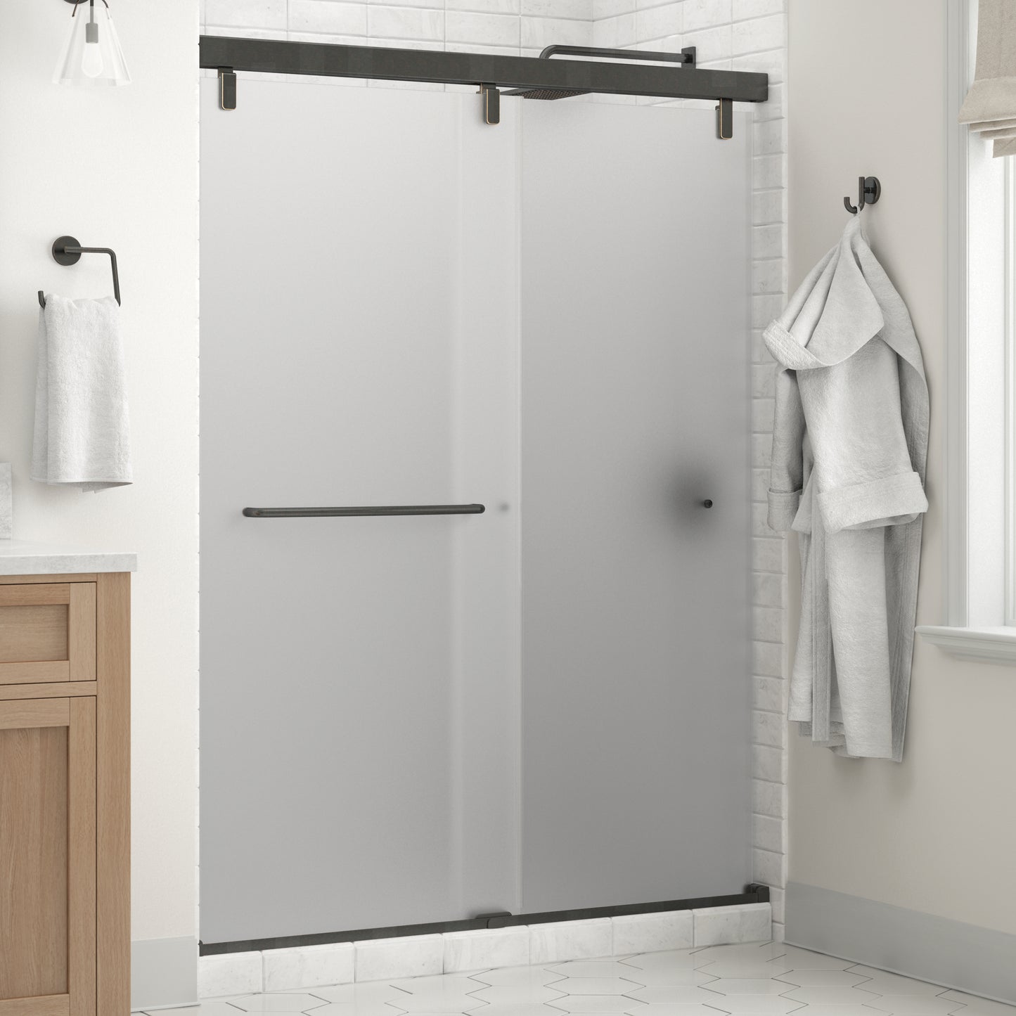 60" Shower / Frosted / Delta Oil Rubbed Bronze