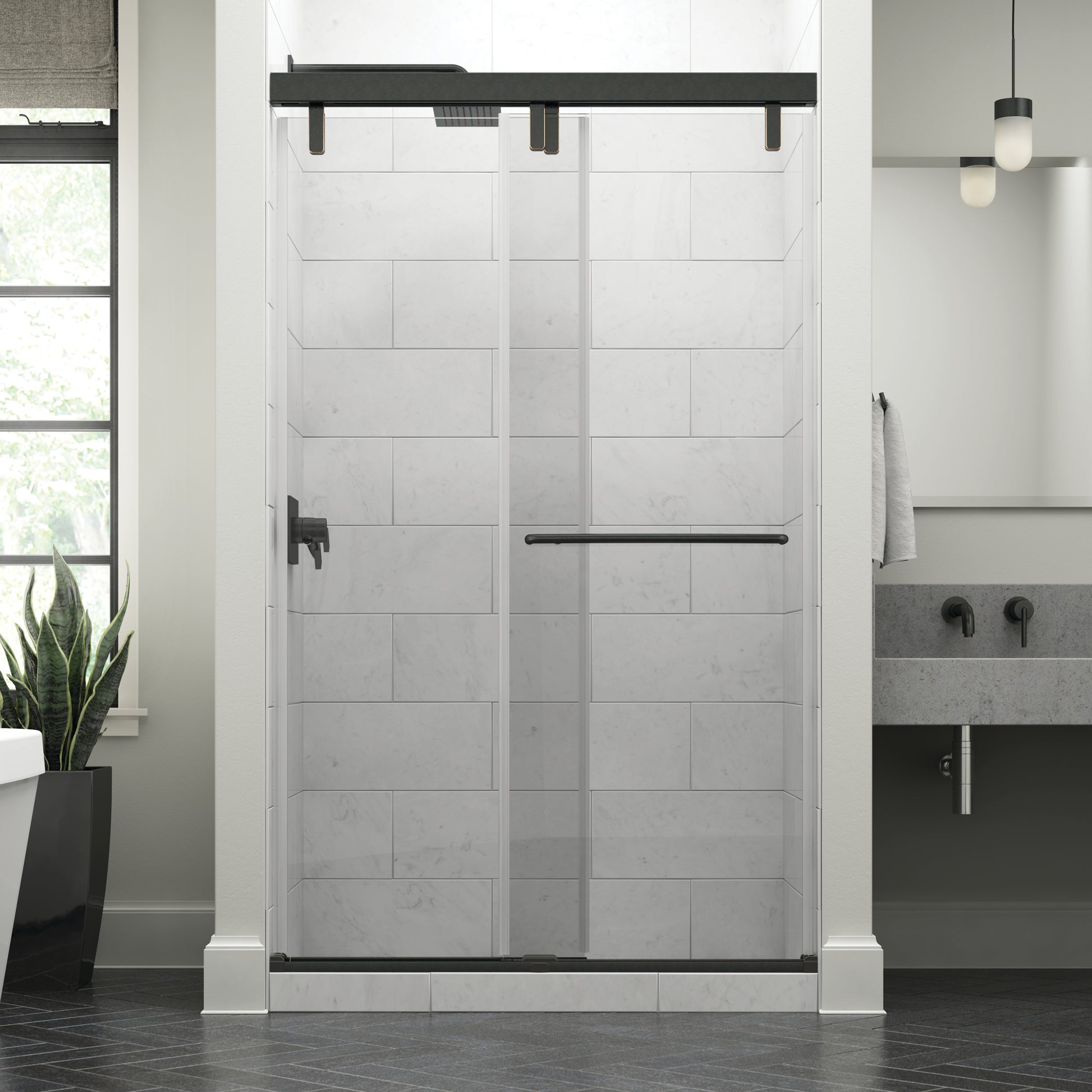 48" Shower / Clear / Delta Oil Rubbed Bronze