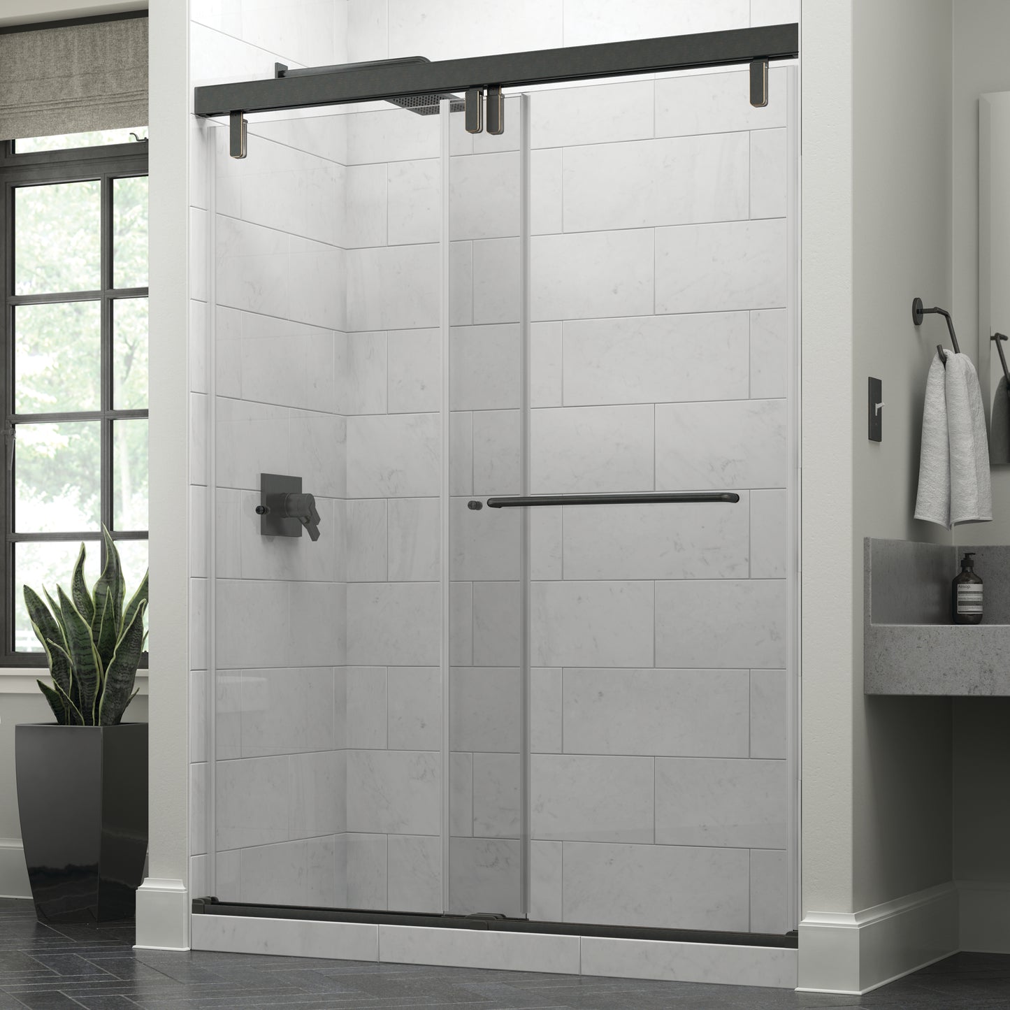 60" Shower / Clear / Delta Oil Rubbed Bronze