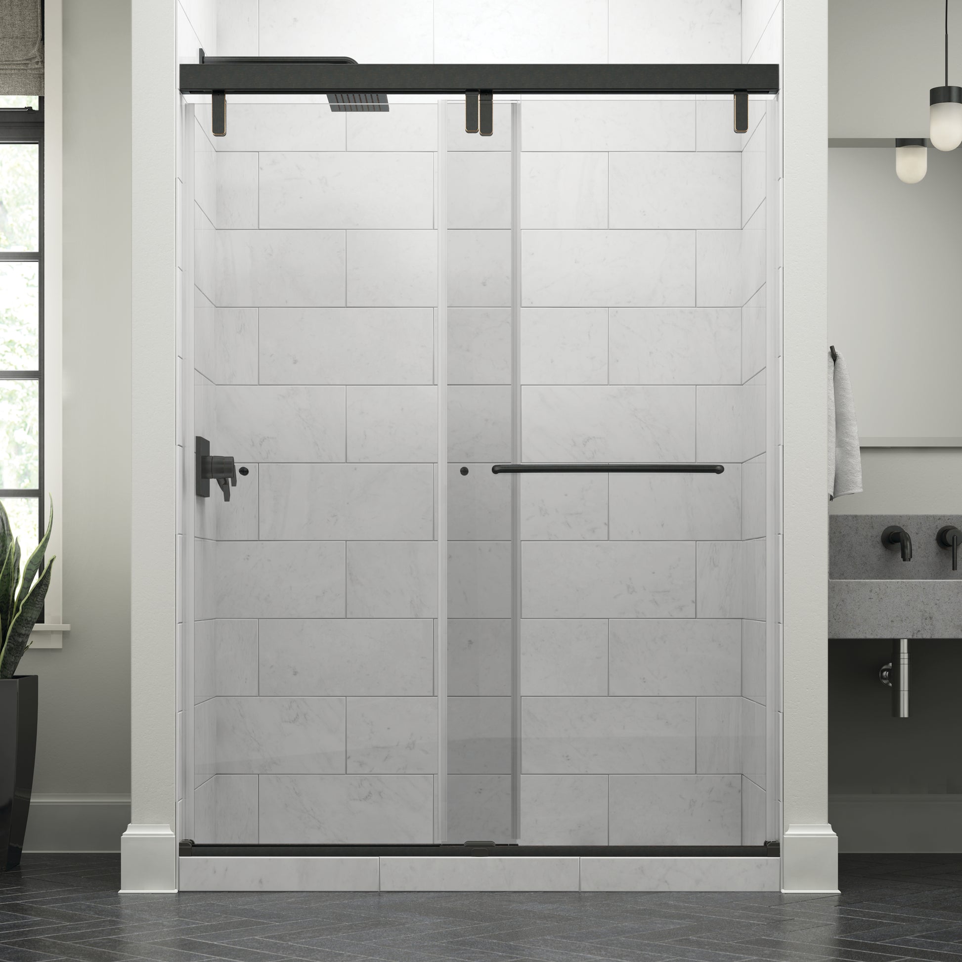 60" Shower / Clear / Delta Oil Rubbed Bronze